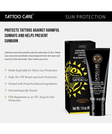Makra Tattoo Care SPF 30+ Sunscreen Ointment for Tattoo Protection - UVA/UVB Defense - Moisturizes, Prevents Fading, Enhances Colors - Water Resistant - 1.35 oz - Buy Online on GoSupps.com