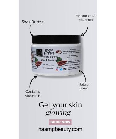 Naamg Beauty Cocoa Body Butter- Handmade Natural Butter for Body Face -Natural Cocoa Body Butter for Women Men- All Skin Types 12 oz - Buy Online on GoSupps.com