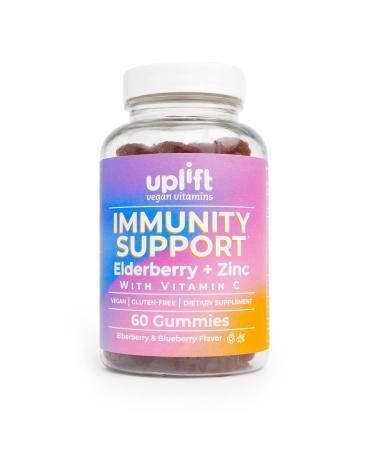Uplift Vegan Vitamins Elderberry Gummies - Immune Support Vitamin C with Zinc Elderberry Gummies for Kids and Adults - All-Natural Immunity Gummies Gluten-Free Non GMO Elderberry Gummy - 60ct Bottle