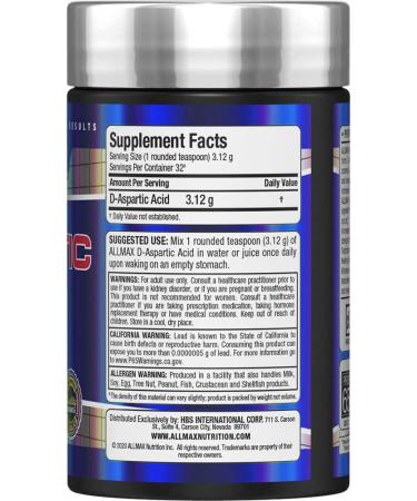 ALLMAX Nutrition D-Aspartic Acid 3.53 oz (100g) - Boost Testosterone & Muscle Growth - Buy Online on GoSupps.com
