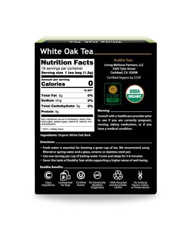 Buddha Teas Organic White Oak Bark Tea - 18 Bleach-Free Tea Bags | USDA Organic, OU Kosher, CCOF Certified - Buy Online on GoSupps.com