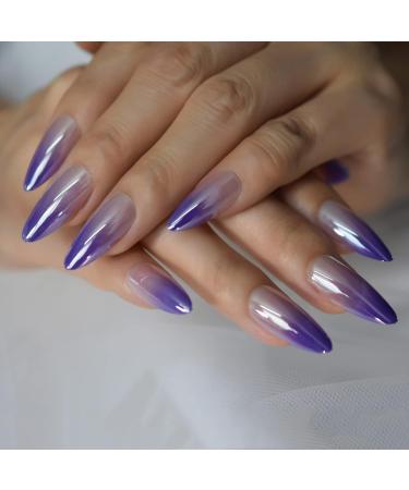 24 Medium Almond Shimmering Ombr Artificial Fingernails - Translucent High Gloss for Women & Girls | Perfect for Dates & Parties - Buy Online on GoSupps.com