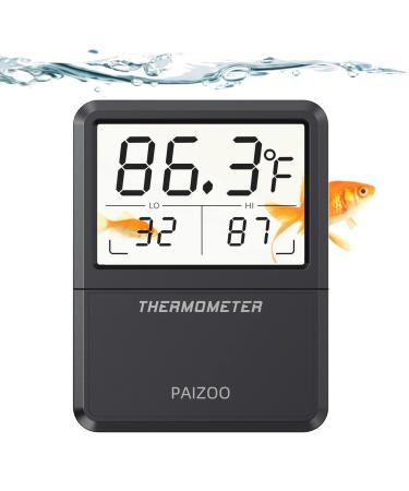 Aquarium Thermometer, PAIZOO 5S Refresh Speed Touch Screen Fish Tank Accurate Temperature Sensor, Wide Range of Displayed, Energy-Saving & Stick-on Thermometer for Aquariums, Glass Containers Black