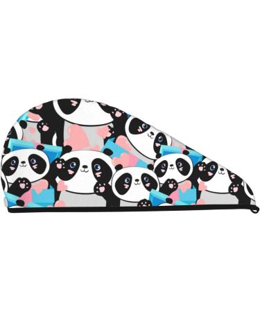 Panda Cute Pink Hearts Microfiber Hair Towel - Soft Super Absorbent Quick Dry Hair Cap for Long Curly & Thick Hair | Coral Velvet Towel Wrap for Women - Buy Online on GoSupps.com