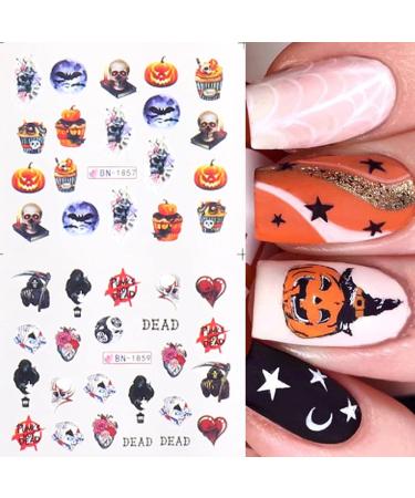 Skull Nail Stickers Halloween Water Decals Foil Transfer Designer Art Supplies - 12pcs Design 4 - Buy Online on GoSupps.com