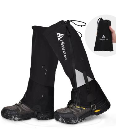 Hikenture Leg Gaiters with Waterproof Zipper, Anti-Tear Water-Resistant Hiking Gaiters, Breathable Shoe Gaiters for Men & Women, Adjustable Snow Boot Gaiters for Hiking, Hunting Black Medium