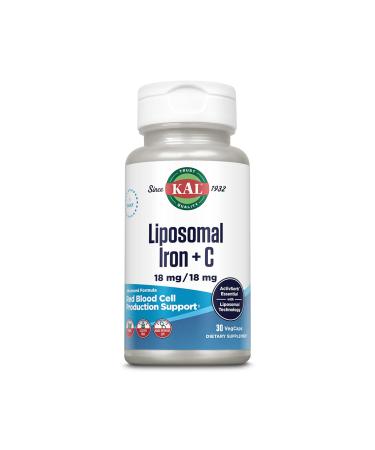 KAL Liposomal Iron Supplement with Liposomal Vitamin C Iron Supplement for Women and Men High Absorption Gentle Iron Pills Vegan Gluten Free 30 Servings 30 VegCaps