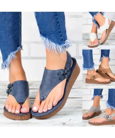 Orthopedic Women's Leather Sandals - Comfortable Open Toe Wedge for Summer Hiking & Beach (Gray EU 38-42) - Buy Online on GoSupps.com