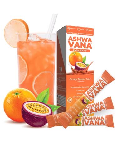 Ashwavana Ashwagandha & Vitamin D Drink Mix With L-Theanine K2 Rhodiola 100MG Time-Release Caffeine - Orange Passion Fruit Flavor. America's #1 Ashwa Drink