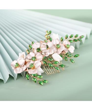 Kercisbeauty Emerald Green Crytal Hair Comb Gold Flower Beaded Hair Piece for Wedding Brides Bridesmaid Girls Prom Hair Accessories(Green) - Buy Online on GoSupps.com