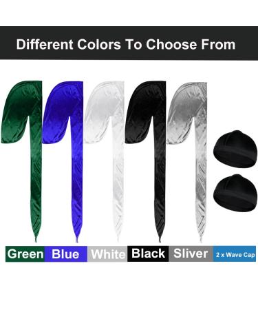 Silky Durag Headwraps Set with Long Tail + Satin Wave Cap for Men - 5 Pcs Bundle - Buy Online on GoSupps.com