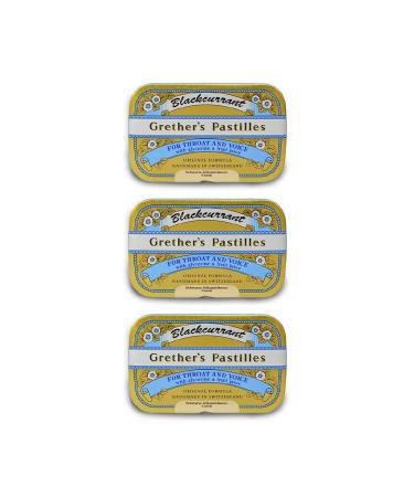 GRETHER'S Pastilles Original Blackcurrant Natural Remedy Dry Mouth Relief - Soothing Throat & Healthy Voice - Long-Lasting Flavor Breath Refresh with Benefit - 3-Pack - 2.1 oz. 2.1 Ounce (Pack of 3) Blackcurrant