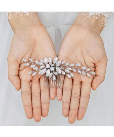 Handcess Bridal Wedding Crystal Hair Combs | Silver Leaves Rhinestone Headpiece & Hair Accessories for Women & Girls - Buy Online on GoSupps.com