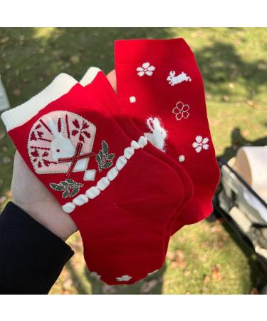 Chinese Spring Festival Zodiac Rabbit Lucky Socks - 6 Pairs Gift Box Set 34-40 Red - Buy Online on GoSupps.com