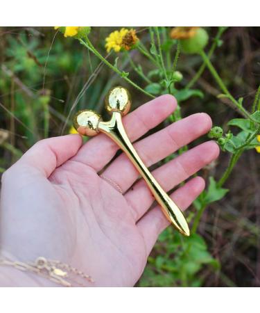 Ivy 3D Face Massage Roller - Mini Travel-Sized Y-Shaped Stainless Steel Jade Roller & Ice Roller for Face Sculpting - Gold - Buy Online on GoSupps.com
