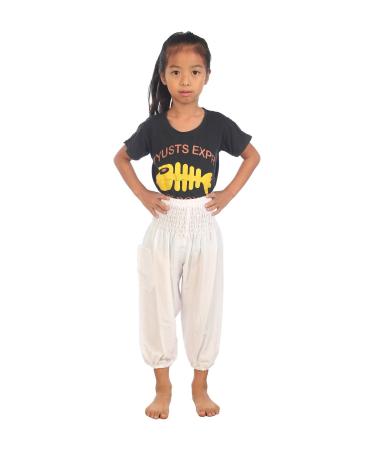 Lofbaz Children Hippy Thai Harem Aladdin Pirate Kids Pants Bohemian Baggy Colorful 10-11 Years Solid White