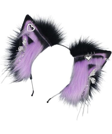 Wontool Animal Ears Headband - Cosplay Animal Ear Headband for Women Plush Cosplay Decoration for School Plays Theater Costumes Stage Shows and Dances Purple - Buy Online on GoSupps.com