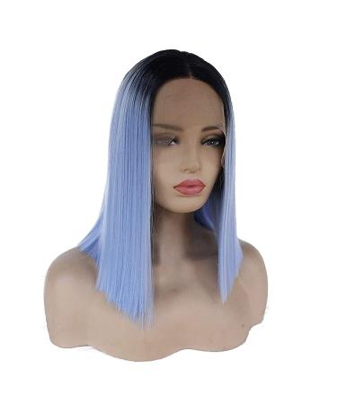 Karissa Ombre Blue Synthetic Lace Front Wig for Women - Short Blue Bob with Dark Roots | Glueless Half Hand Tied Hair Replacement - Buy Online on GoSupps.com