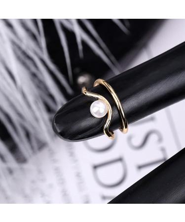 Pearl Fingernail Opening Ring Adjustable Size Finger Tip Ring Nail Art Charms Accessories for Parties Weddings Business Event Birthday(Gold) - Buy Online on GoSupps.com