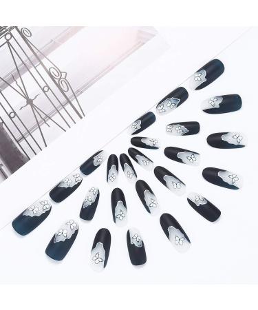 Brishow Black Long Almond Press On Nails - 24 Piece Set with Butterfly Design for Women & Girls | International Shipping Available - Buy Online on GoSupps.com