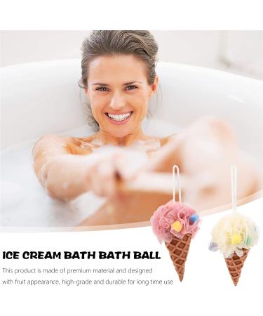 EXCEART Shower Wash Sponge 2Pcs | Ice Cream Bath Loofah Sponge Mesh Pouf | Exfoliating Shower Sponge for Men Women | Light Yellow Pink - Buy Online on GoSupps.com