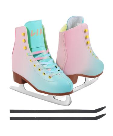 LIKU Ice Skates for Girl and Women,Indoor/Outdoor Lace-Up Fun Figure Skate for Kid Adult 1-2 Pink&Blue