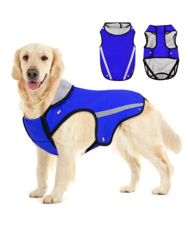 Slowton dog jacket winter soft flannel dog coat winter adjustable neck and breast size pet vest with reflective stripes waterproof windproof dog coats warm xxl blue
