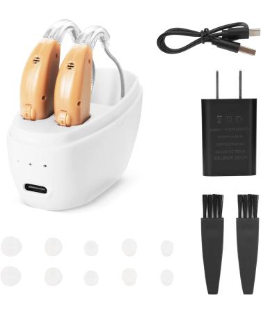 Hoyesch Rechargeable Hearing Amplifier for Seniors | Noise Cancelling Digital Ear Assist Device with Volume Control - White-Beige - Buy Online on GoSupps.com