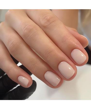 False Nails Short 24Pcs Nude White Fake Nails Square Press on Nails Pure Colour Nail Tips with Glue 12 Sizes Full Cover Stick on Nails for Women Girls Nails Art Nude White Short
