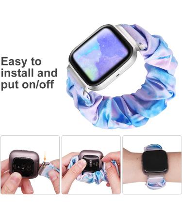 UooMoo Tie Dye Scrunchie Elastic Band for Fitbit Versa - Blue & Pink | Replacement Wristband for Versa Series 6, Versa 2, Versa Lite - Elastic Hair Wristband - Buy Online on GoSupps.com