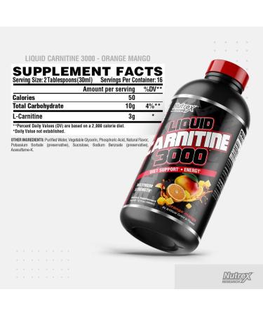 Nutrex Liquid Carnitine 3000 - Orange Mango, 16 fl oz | Boost Energy & Weight Loss - Buy Online on GoSupps.com