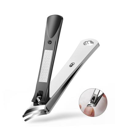 Slanted Curved Blade Ingrown Toenail Clippers for Thick Toenails Angled Toe Nail Fingernail Cutter Trimmer for Seniors and Men - Black