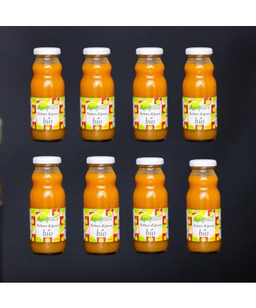 Agripiace Organic Peach Nectar - 200ml Glass Bottle - Pack of 8 Bottles