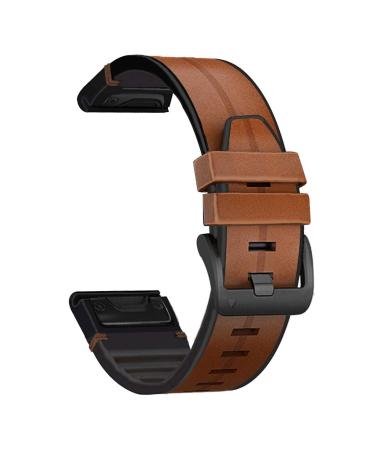 Abanen Leather Watch Bands for Fenix 6 / Fenix 5 / Fenix 7, QuickFit 22mm Soft Genuine Leather with Silicone Sweatproof Wrist Strap for Garmin Fenix 6 Pro/Sapphire,Instinct, EPIX 2,Approach S62/S60 Brown