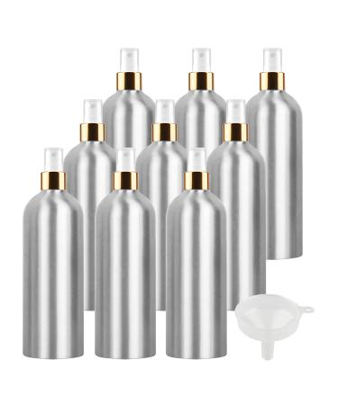 TIANZD 12 Pcs 500ml Empty Silver Aluminium Fine Mist Spray Bottle with White/Gold Metal Spray Head Refillable Travel Alu Bottles for Body Sprays Room Fragrances Perfumes Hair Garden Funnel Gold 500ml