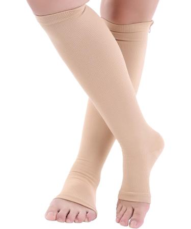 Dekaim Compression Socks for Sports - XXL Skin Color Relief Socks with Zipper | Ultimate Calf Support & Skin Protection - Buy Online on GoSupps.com