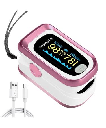 TYNDALL Pulse Oximeter Rechargeable Oximeter Finger with Pulse and Oxygen Oxygen Monitor Fingertip Heart Rate Monitor Finger Oximetry for Sports Aviation Use Only (Pink)