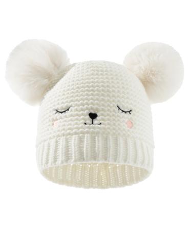 XYIYI Baby Kids Winter Warm Knit Hat Infant Toddler Crochet Fur Pom Beanie Cap for 6-24Months Boys Girls 6-24 Months Bear White