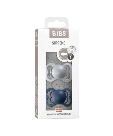 BIBS Supreme Baby Pacifier 2-Pack | Made in Denmark | BPA Free | Silicone | Size 1 (0-6 Months) | Cloud/Steel Blue - Buy Online on GoSupps.com