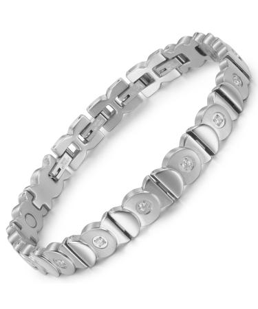 RainSo Magnetic Bracelets for Women Stainless Steel with Ultra Strength Magnetic Kissing Fish Design Adjustable Crystal Silver Bracelet for Mother's Day Birthday Gift [Include Sizing Tool]