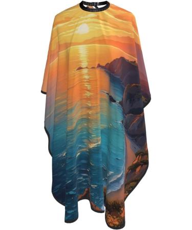 Buy Sunset Sea Printed Polyester Hair Cutting Cape - Professional Adult Haircut Accessories | Smooth No Sticky Hair | 55x66in for International Shipping - Buy Online on GoSupps.com
