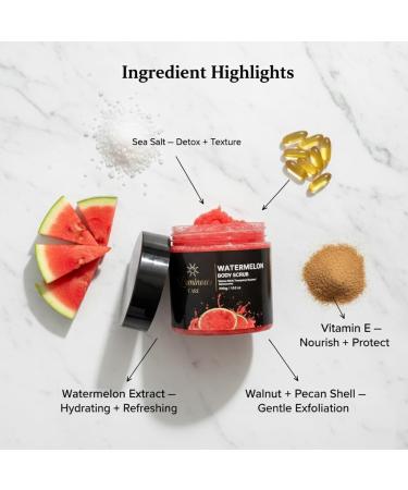 Luminous Care Watermelon Exfoliating Body Scrub Sea Salt Walnut & Pecan Shell Natural Exfoliant with Vitamin E Niacinamide & Trehalose Smoothes Brightens & Hydrates Skin 200 g Jar - Buy Online on GoSupps.com