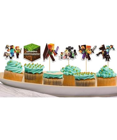 24 Pcs Pixel Style Miner Birthday Cake and Cupcake Toppers - Party Decor Supplies - Buy Online on GoSupps.com