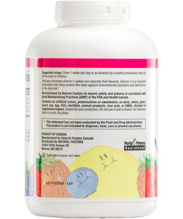Natural Factors Vitamin C Chewable Wafers - 500 mg, 180 Mixed Fruit Flavor Chews - Buy Online on GoSupps.com