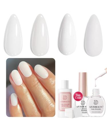 Vegan Nail Polish Set AZUREBEAUTY Milk White Clear Quick Dry Complete Starter Natural Nail Lacquer Strengthening Treatment Kit with Top Coat & Nail Polish Remover 50Pcs Nail Remover Cotton Pad Clear Milk White