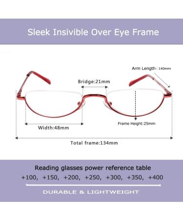 2 Pack Vintage Metal Half Moon Reading Glasses for Men & Women - Slim Half Frame +2.0 (Red) - Stylish & Comfortable Readers - Buy Online on GoSupps.com