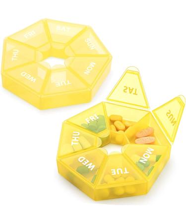 Weekly Pill Organizer - Large 7 Day Medicine Case for Vitamins Fish Oil & Supplements - Arthritis Friendly - Yellow - Buy Online on GoSupps.com