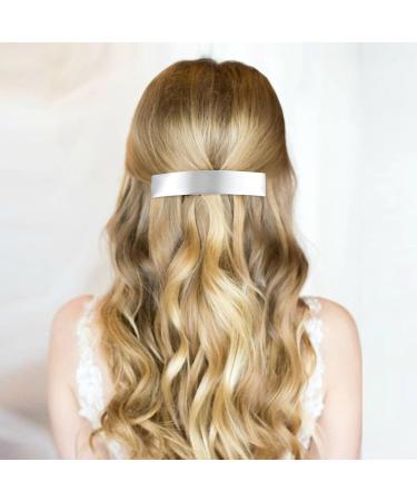 Cinaci 7 Pieces Simple Rectangular Oval Silver Automatic Spring French Metal Hair Clips Barrettes Hair Clamps Grips Accessories for Women Girls - Buy Online on GoSupps.com