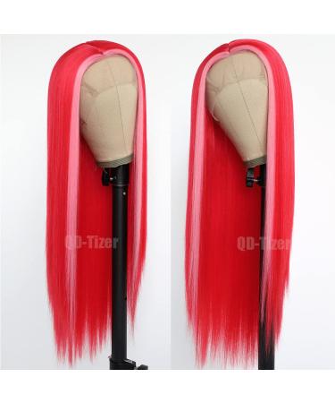 Raspberry Red & Light Pink Highlights Lace Front Wig - Heat Resistant Synthetic Hair for Fashion Women | QD-Tizer #F-Red - Buy Online on GoSupps.com