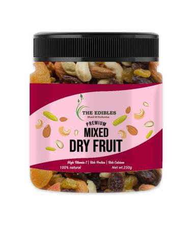 THE EDIBLES Natural Dry Fruit Mix Nuts 250g (Almonds Raisins Cashews & Black Raisins Mixed in Equal Quantity)_Packing May Vary